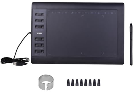 KOSINGNA 10x6 Inch Professional Graphics Drawing Tablet 12 Express Keys with 8192 Levels Battery- Stylus/8pcs Nibs/Pen Clip Support PC/Laptop Connection Compatible with Windows Mac for Painting Design