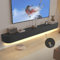Ribanedy Meuble TV Suspendu Moderne avec Éclairage LED | Console de Divertissement Murale en Bois Massif et Portes à Rabat | Étagère Télé Design pour Salon & Bureau (Noir, 180cm)