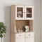 Sideboard-Aufsatz mit 2 Einlegeböden und 2 Glastüren, Buffet Aufsatz, Flurtisch für Wohnzimmer, Korridor, Schlafzimmer, 77x30x92 cm Massivholz Kiefer Natur