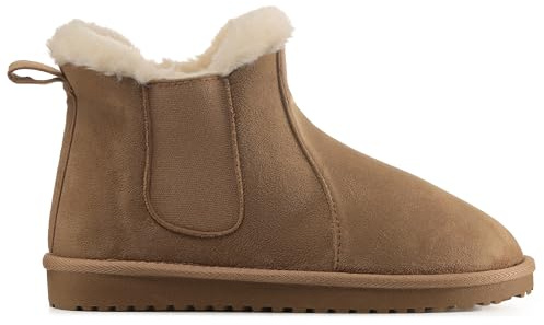 Polar Women’s Faux Fur Chelsea Boots – Slip-On Ankle Boot with Soft Fleece Interior, Faux Suede Upper, Elastic Side Panels, and Lug Sole Grip for Winter Comfort and Style