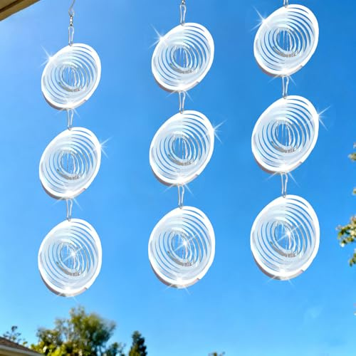 9PCS Sonnenfänger, Vogelabwehr Windspiel Wetterfest and Langlebig,3D Windspiel aus Edelstahl zur Vogelabwehr für Garten，Balkon & Teich, Effektive Tauben