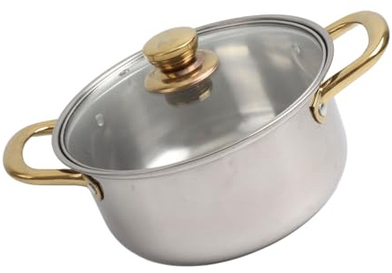 Nikou Edelstahl Töpfe und Pfannen Set, Ergonomischer Goldener Griff, Multifunktionales Kochgeschirr mit Glasdeckel für Küche, Induktion kompatibel, 10 Stück