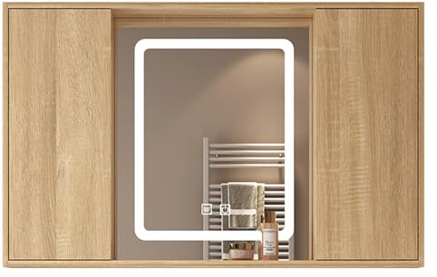 MQDLJSE Armoire à Miroir, Armoire à Miroir pour Salle de Bain, Armoire à Pharmacie LED, Miroir de Salle de Bain avec Rangement, Meuble sous-Vasque, Armoire à Miroir coulissante, avec systè