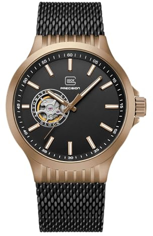 GLOCK Herren Automatik Uhr | 44mm Gehäuse | Armbanduhr mit Coyote-Edelstahlgehäuse | Schwarzem Zifferblatt | Schwarzem Mesharmband | 10ATM | GW-13-3-24