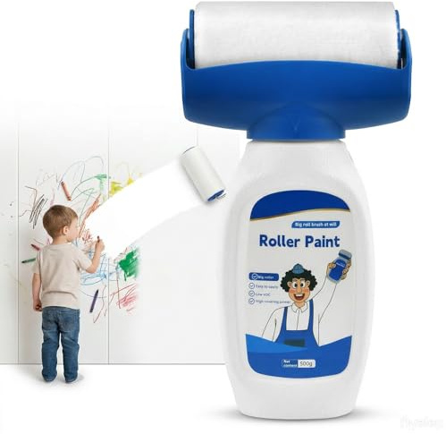 PGonline Ausbesserungsfarbe Weiss Roller 500g,Wandfarbe Ausbessern Weiß,2 in 1 Wandreparatur RollbüRste,Weiße Farbe Wand Ausbessern Roller,für Graffiti Kratzer und Beschädigte Wände