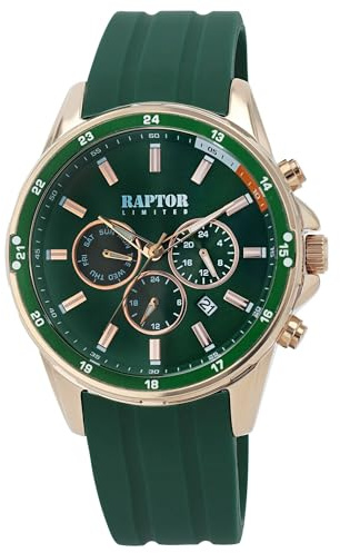 Raptor Damen Armbanduhr Analog in Grün, Gesamtlänge 23.5 cm, Silikonarmband – 3 ATM