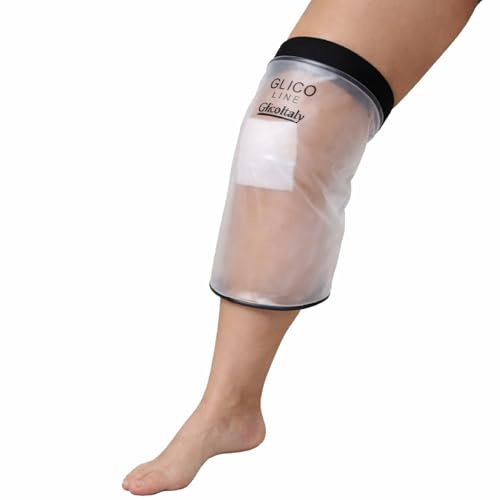 Glico Line Copertura Ginocchio Impermeabile per Doccia, Protezione per Fasciature e Medicazioni Gamba, Riutilizzabile con Panno Dedicato