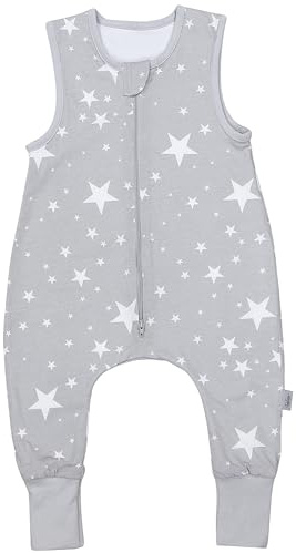 TupTam Sommerschlafsack Baby mit Beinen– Leichter Schlafsack Baby Sommer 0.5 TOG, OEKO-TEX, Farbe: Weiße Sterne/Grau, Größe: 128-134