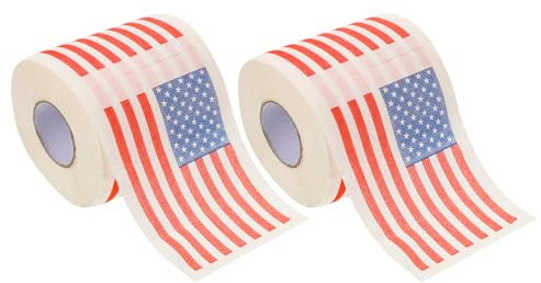 DOITOOL 2 Rotoli Carta Igienica per Bagno Stampa Bandiera Americana, Tovaglioli da Bagno Morbidi 3 Strati 150 Fogli 10x10 Cm, Tovagliolo Decorativo Usa per Casa e Feste