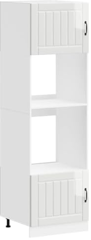 Yisssmeng Juego de 2 muebles de cocina para horno y microondas, madera blanca brillante, 60 x 57 x 207 cm, ahorro de espacio, empotrables