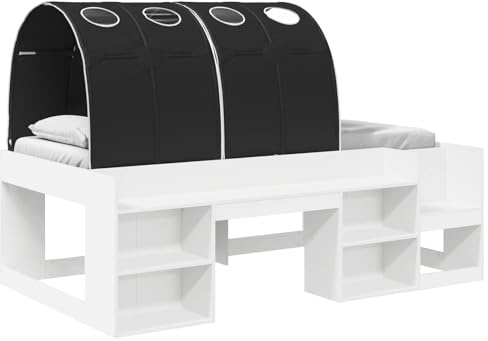 Owoxanthellate Telaio per letto con tunnel, 100 x 200 cm, moderno telaio per letto con scala, in legno, salvaspazio, per camera da letto piccola e camera degli ospiti, bianco e nero