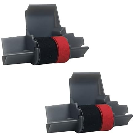 Package of Two Casio HR-100TM and HR-150TM Calculator Ink Roller, Black and Red, Compatible