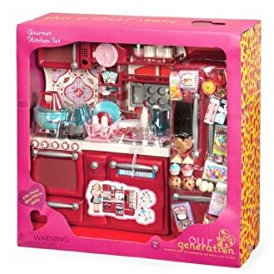 Our Generation – Kochspielzeug – 46 cm Puppenzubehör – Puppenhaus-Möbel – Rollenspiel – Spielzeug für Kinder ab 3 Jahren – Gourmetküche rot