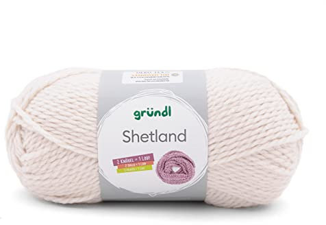 Gründl Shetland Wolle (modisches und weiches Strickgarn aus 80% Polyacryl und 20% Wolle, 100 g / 170 m, Nadelstärke: 7-8, 1 x 100 g), Creme Melange
