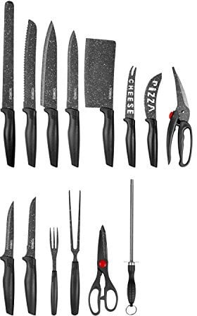 Tower T81521B Essentials 24 Piece Kitchen Knife Set, Stone-Coated Stainless Steel Blades, Black