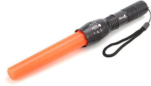 Ultrafire A100 CREE XM-L2 1000 Lumens Lampe de Poche LED de Signal avec Baguette de Trafic de 15,2 cm, Réglable Finition Mode Lampe de Poche, Rouge, Orange Clair avec Zoom Lampe de Poche