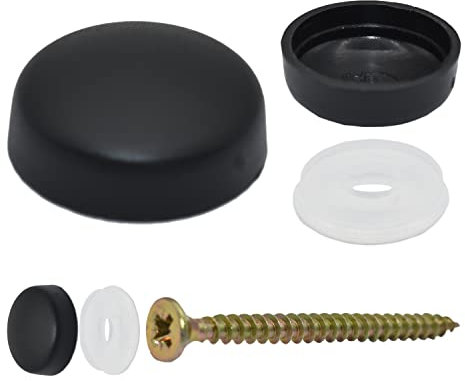 Pack of 50 x Black SNAP-ON Two Piece Dome Screw Cover CAPS - Large CAPS & Bases