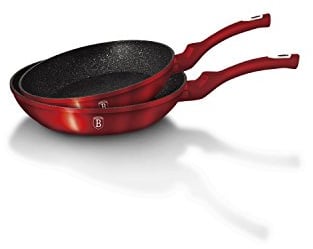 Set mit 2 Pfannen, Rot, Metall, Marmor-Beschichtung, Aluminium, Turbo Induktion