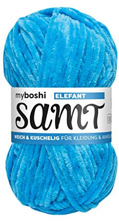 myboshi Samt Wolle zum Häkeln und Stricken, weiche Chenille Wolle im XXL-Knäuel, perfekt für Amigurumi und Kissen, 100% flauschige Polyester, 100g, Ll 100m Blau (Elefant) 1 Knäuel