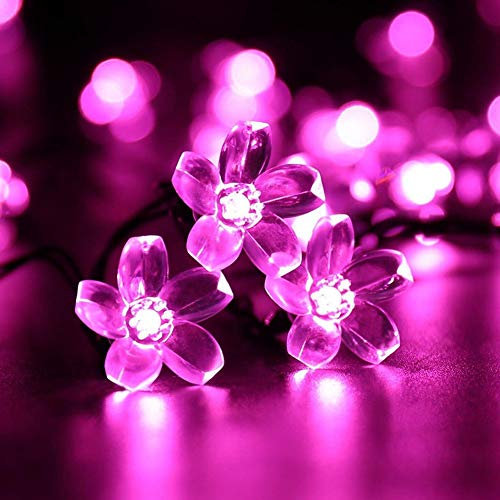 KINGCOO Solarlampen Blumen Schnur Lichter Außen, Wasserdicht 23ft/7m 50 LED Pfirsichblüte Kirschblüte Solar Lichterkette für GärtenHäuser Hochzeit Weihnachtsfeier Dekorationen(Rosa)