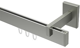 INTERDECO Innenlauf-Gardinenstange eckig 14 x 35 mm, kantige Innenlaufstange aus Metall, Edelstahl-Optik, zur Wandmontage, Typ 10212819, 140 cm