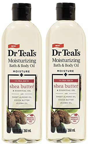 Dr. Teal's Moisturizing Bath & Body Oil 2-Pack (17.6 Fl Oz Total) Moisture + Ultra Rich Shea Butter & Essential Oil. Treat Your Skin, Your Senses, and Your Stress.