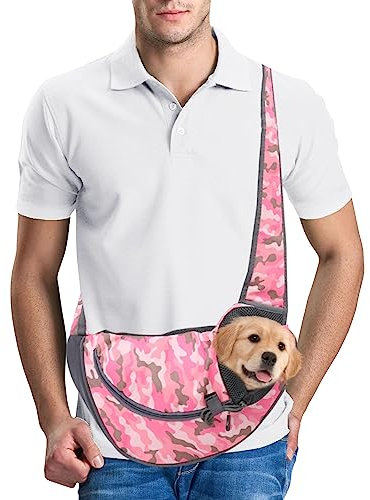 PETCUTE Sac de Transport pour Chien,Sac à Bandoulière pour Chat Chiot Réglable,Sac de Voyage pour Petits Animaux avec Pochette en Filet Respirant,Sac de Transport Chien pour Extérieur Marche,Rose,S