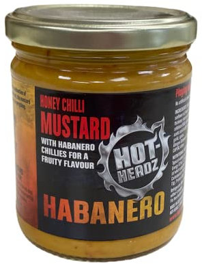 Hot-Headz! Habanero Honey Chilli Mustard 230ml Jar Perfect for Hot Dogs, Burger, BBQ & Chicken. Add A Sweet & Spicy Kick to Any Dish. A Great Gift for Mustard Lovers. Vegan & Gluten Free. (230ml)