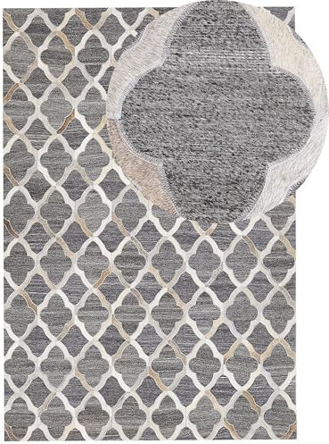 Beliani Dekorativer Lederteppich Patchwork Muster 160x230 cm grau/beige Rolunay