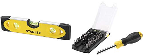 Stanley STHT070885 Multibit Screwdriver Set, 22.8X 7.6X 5cm (34 Pieces) & Shock Proof Torpedo Level 230 mm/9 Inch 0-43-511