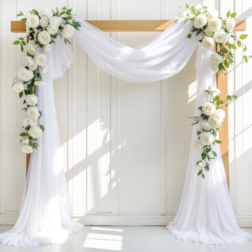 LINXTAR Lot de 2 panneaux de tissu drapé en mousseline de soie transparente pour arche de mariage, fête prénatale, fête d'anniversaire, décoration extérieure - Blanc - 76,2 x 5,5 m