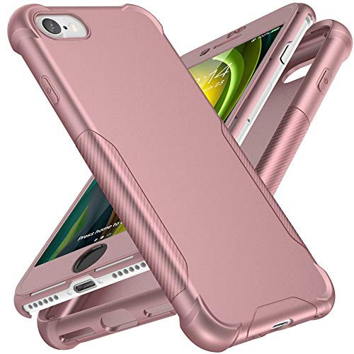 ORETECH Coque pour iPhone SE 2022 et iPhone 7/8 Coque avec 2 Verre trempé Protection écran,360 Degres Protection Mince Anti Rayures PC TPU Housse pour iPhone SE 2020 Case Or Rose