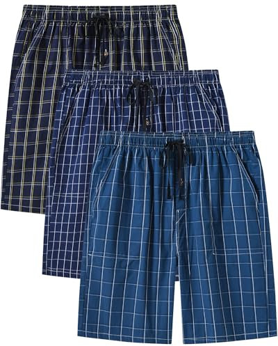 AjezMax Bas de Pyjama Homme Short en 100% coton avec poches Vêtements de nuit Short à carreaux pour la maison loisirs