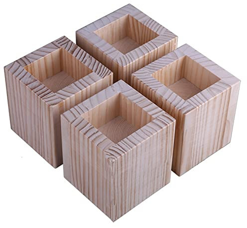 Lot de 4 Pieds en Bois Véritable, Rehausseurs de Meubles Supports de Lit en Bois, Base en Bois Robuste, pour Table de Bureau Lit Meuble de Rangement Tables(Size:L x W = 4.5 x 4.5 cm)