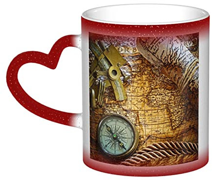 Tazze magiche da caffè con mappa del vecchio mondo – termosensibili, personalizzate che cambiano colore nel cielo, regalo di compleanno