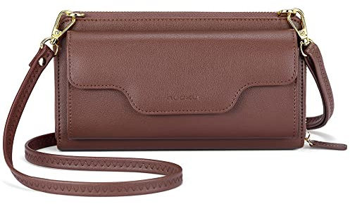 nuoku Damen Umhängetasche Klein, Crossbody Bag Damen Leder mit Kreditkartenhalter