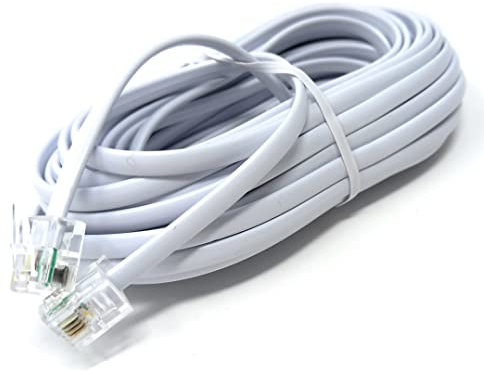 DRUT 7.5m RJ11 to RJ11 Telephone Landline Cable ADSL (6P4C) Flat Lead High Speed BT Internet Broadband Male to Male Router, Modem, Phone Extension Wire (24.6ft White)
