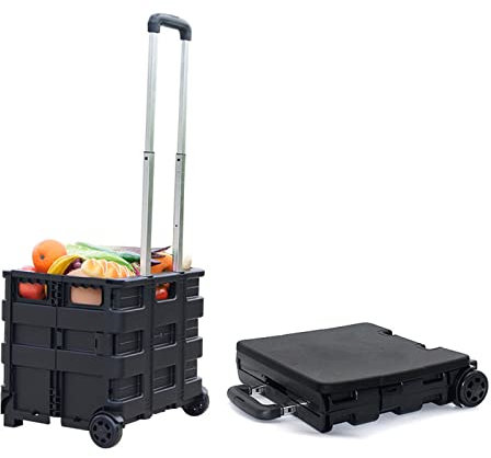 XAMIO Tragbar Bollerwagen Faltbar Mit Sicherem Deckel, Teleskop-Griff Langlebig Handwagen Aufbewahrungsbox Für Camping, Garten, Umzug, Werkzeug (Color : Schwarz, Size : 45L)