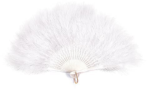 Tiardey Feather Hand Fan 50cm Feather Fan Flapper Folding Hand Fans for Fancy Dress Wedding Party Favour Gift Outdoor Vintage Dance Photoshoot (White)