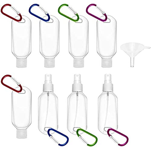 8PCS 50ml Travel Bottles Set, Refillable Bottles Travel Carabiner with Keychain Clip Portable Squeeze Sanitiser Hand Containers Transparent Empty Bottles