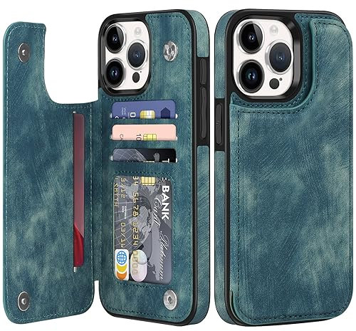 Bizzib for iPhone 15 Pro Max Case Leather Wallet with Card Holder, Flip Cover Kickstand Card Slots Double Magnetic Clasp Shockproof Heavy Duty Protective Case for Apple iPhone 15 Pro Max 6.7in-Green