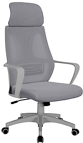 Trisens Bürostuhl mit Lordosenstütze im Netzstoff-Design Schreibtischstuhl mit Wippfunktion ergonomischer Drehstuhl mit Einer verstellbaren atmungsaktiven Rückenlehne, Farbe:Grau