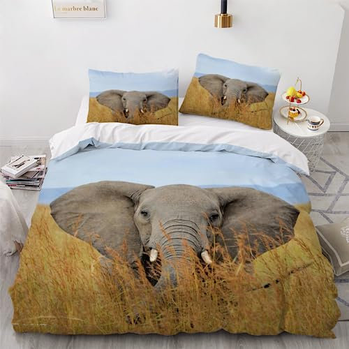 SK-YBB Elefant Bettwäsche 135x200 Kinder-Bettwäsche für Mädchen und Jungen Reißverschluss Bettwäsche-Set Tier Mikrofaser Bettbezug 2 Kissenbezug 80x80cm