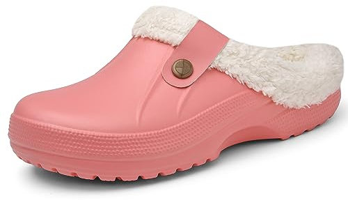 Meik Mangni Clogs Gefüttert Damen Herren Winter Gartenclogs mit Fell Warm Hausschuhe Frauen Geschlossen Pantoffeln rutschfeste Plüsch Pantoletten,Rosa Gr.35-36 EU