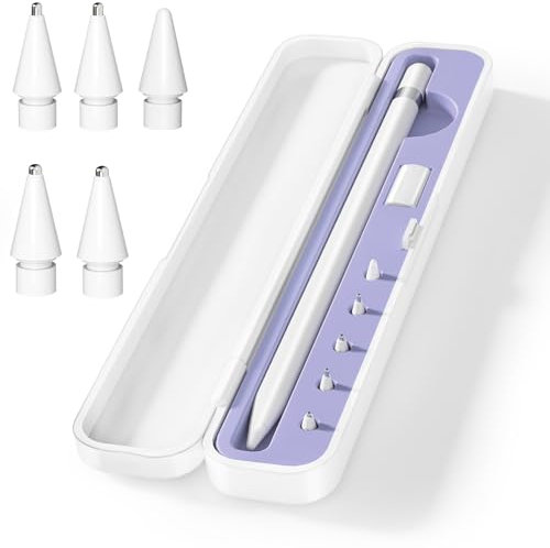 Inesore Astuccio compatibile con Apple Pencil Pro/1a/2a generazione/USB-C, contiene 5 accessori di ricambio per punte Apple Pencil (slot per schede in silicone viola)