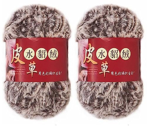 Plüsch-Kunstfell-Garn,MoreChioce 2 x 100g Micro-Polyester Strickwolle Handstrickgarne Flauschiges Kunstfellgarn Fransengarn Plüschgarn Häkelgarn für DIY Stricken Schal Handschuhe Hut,Braun Grau