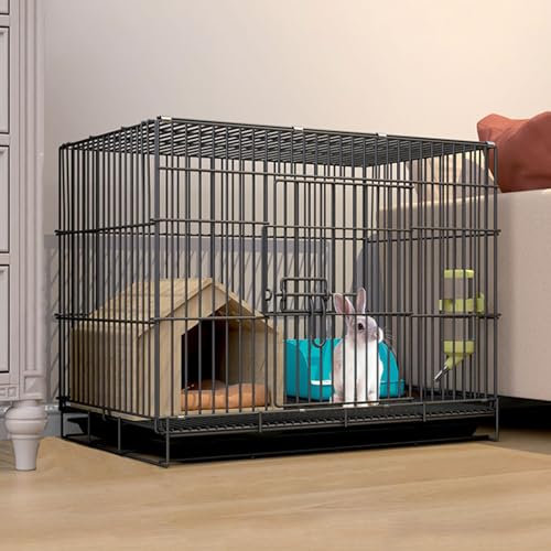 Jaulas para Conejos Interior, Casa para Conejos De Metal Plegable con Bandeja Extraíble Resistente Y Duradero Jaula Portátil para Mascotas para Cobayas, Hurones, Gatos Y Perros (Color : Black, Size