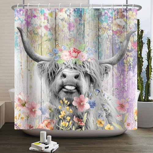 Duschvorhang Lila Blume Rinder Shower Curtains Verdickung Polyester Duschvorhänge Antischimmel Shower Curtain Wasserdicht Duschvorhang Badewanne Edelstahl Ösen 200x200cm