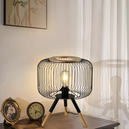 LQWELL® Tischlampe, Modern Tischleuchte Schwarz, E27 Nachttischlampe, Metall Esstischlampe Schreibtischlampe für Schlafzimmer Wohnzimmer Esszimmer Studio Büro Bar