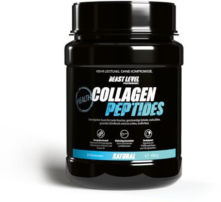 Collagen Peptide von Beast Level Performance - Hochwertiges und hochdosiertes Kollagen Hydrolysat Pulver für gesunde Knochen, Zähne, Haut & Haare - Leicht löslich ohne Süss- und ohne Zusatzstoffe